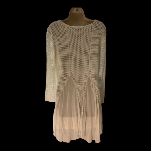 V Cristina Long Multi-Textured Cream Sweater Tunic, Lg - Picture 3 of 7